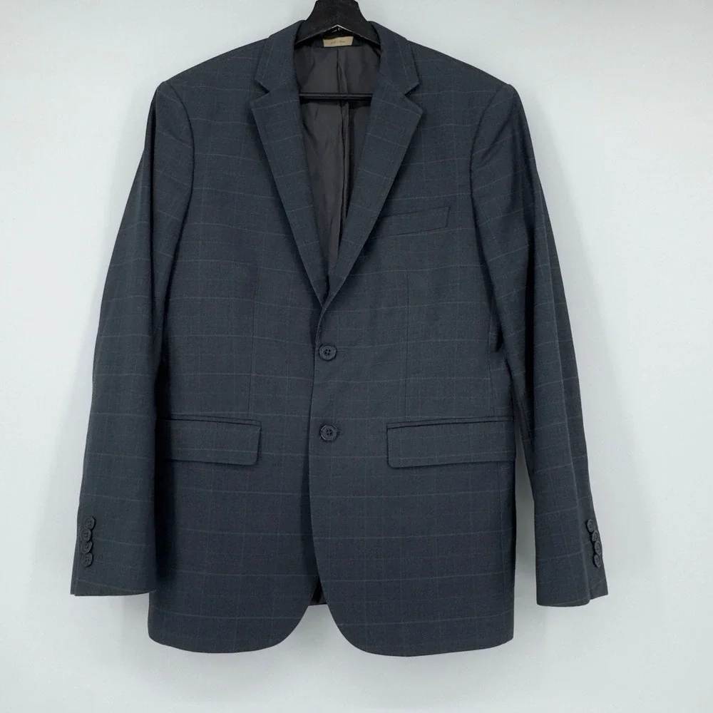 Banana Republic Mens 38S Tailored Fit Blazer Dark Gray Windowpane Plaid Jacket